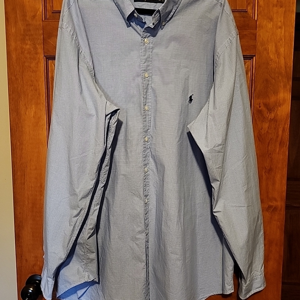 Ralph Lauren Cotton Gingham Blue/white Men's Button Down Oxford Shirt Logo 3XLT
